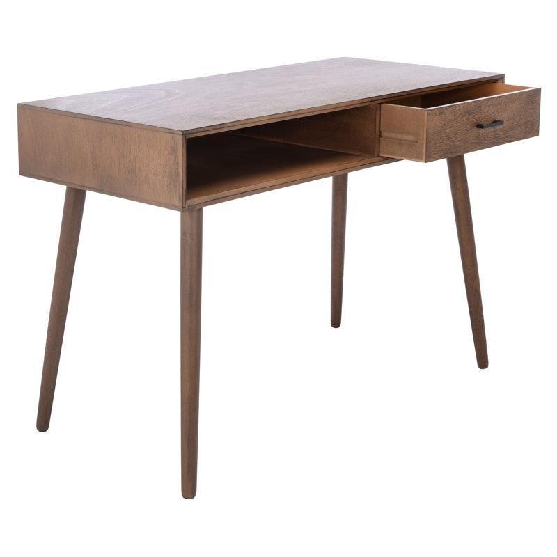Beyaz Masif Çam ve MDF Ahşap Çekmeceli Raflı Vintage Çalışma Masası - 107x51 cm - 234196