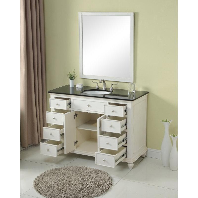 Beyaz Masif Huş Ağacı 8 Çekmeceli Ayaklı Banyo Lavabo Dolabı Mermer Tezgahlı - 122 cm - 200811