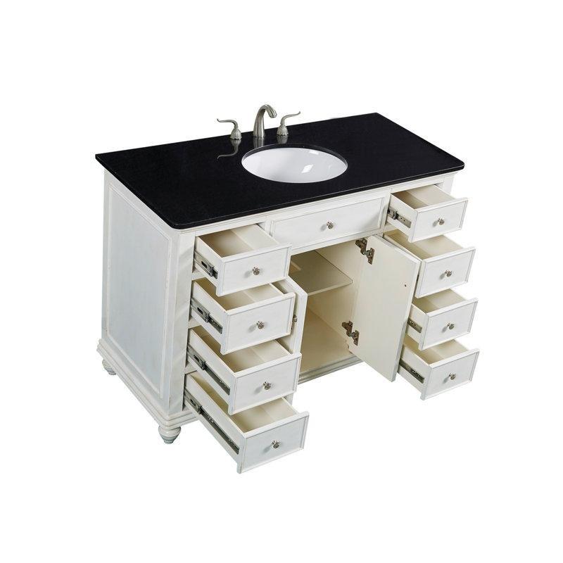 Beyaz Masif Huş Ağacı 8 Çekmeceli Ayaklı Banyo Lavabo Dolabı Mermer Tezgahlı - 122 cm - 200811
