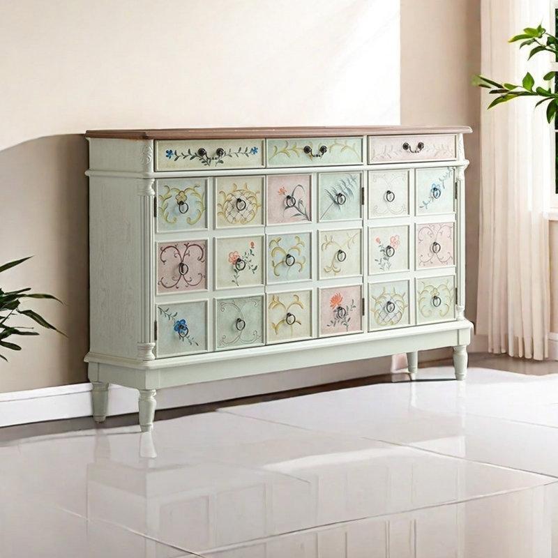 Beyaz Masif Huş Ahşap El Boyaması Çekmeceli Ayakkabılık - 150 cm - 228028
