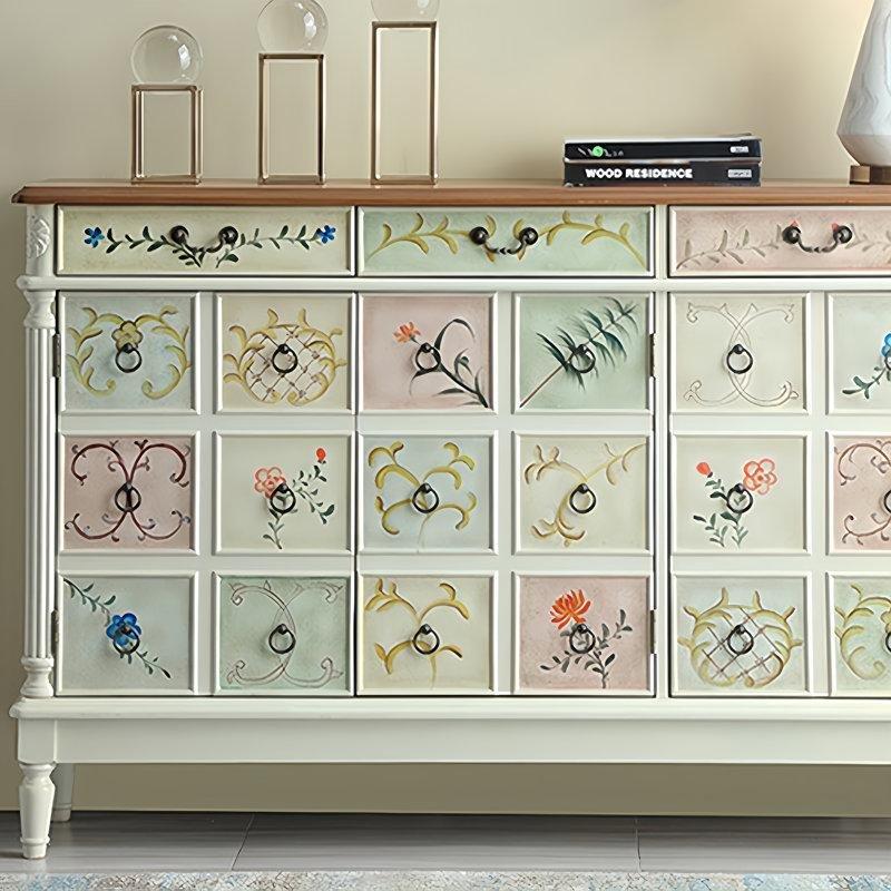 Beyaz Masif Huş Ahşap El Boyaması Çekmeceli Ayakkabılık - 150 cm - 228028