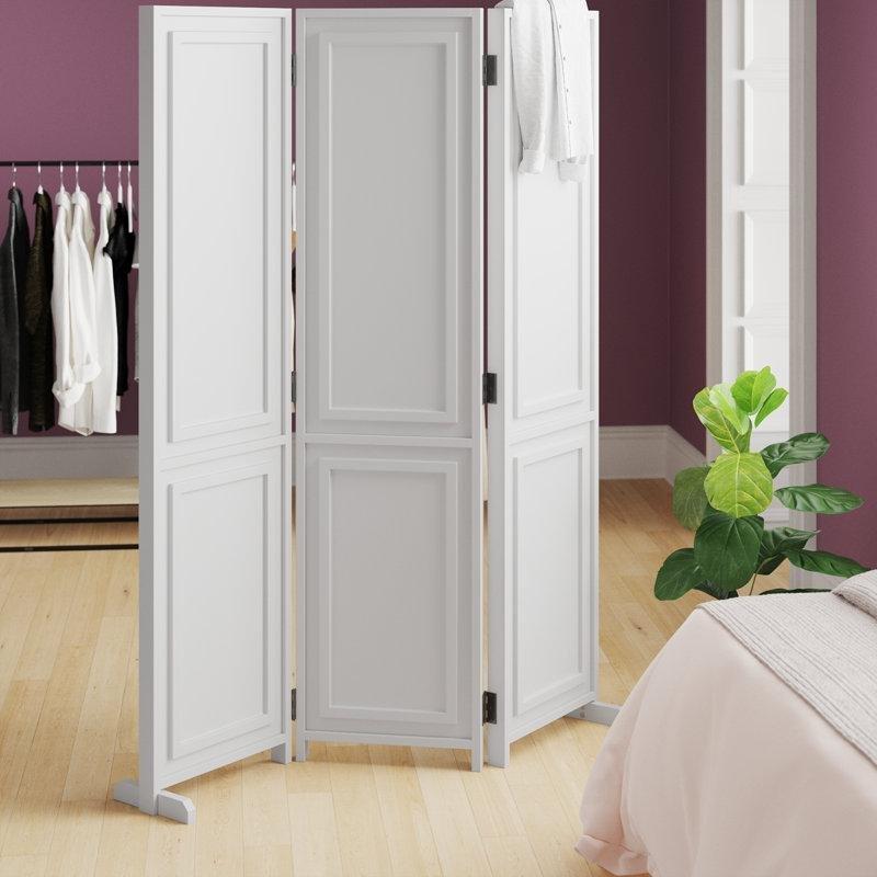 Beyaz Masif Kauçuk Ağacı 3 Panelli Katlanır Ayaklı Paravan - 136x179 cm - 184310