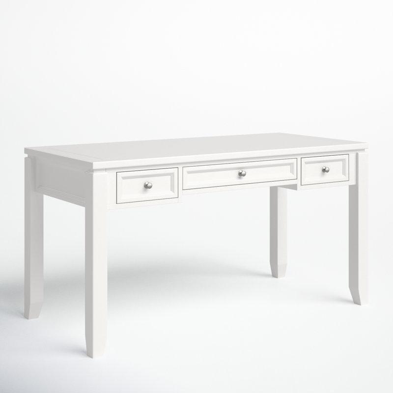 Beyaz Masif Kavak Ağacı 3 Çekmeceli Klavyelikli Vintage Çalışma Masası - 145x69 cm - 234337