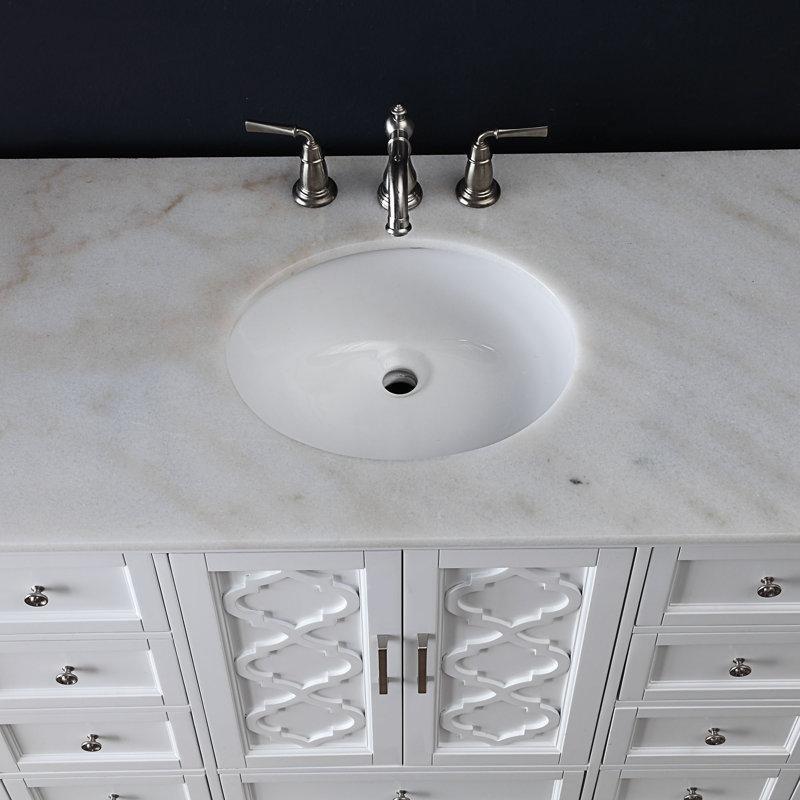 Beyaz Masif Kavak Ağacı Mermer Tezgahlı Çekmeceli Banyo Lavabo Dolabı - 122 cm - 199752