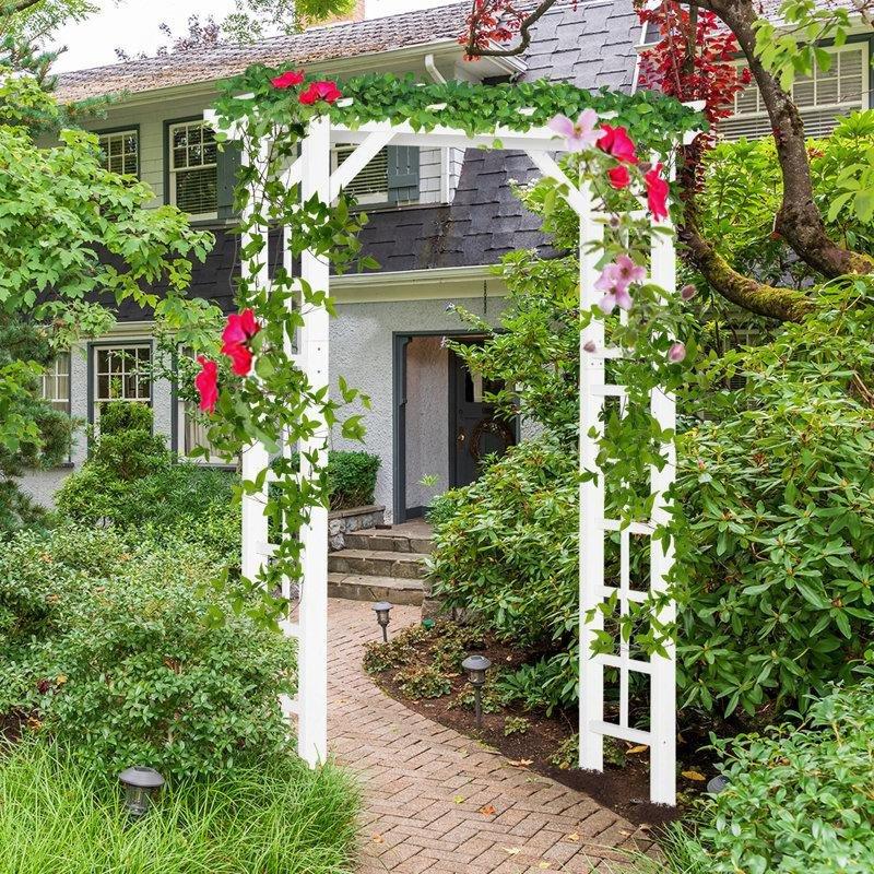 Beyaz Masif Ladin Ahşap Pergola Stili Bahçe Kemeri - 140x60 cm - 178718