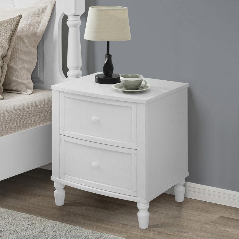 Beyaz Masif Profilli İki Çekmeceli Ahşap Komodin - 49 cm - 223145