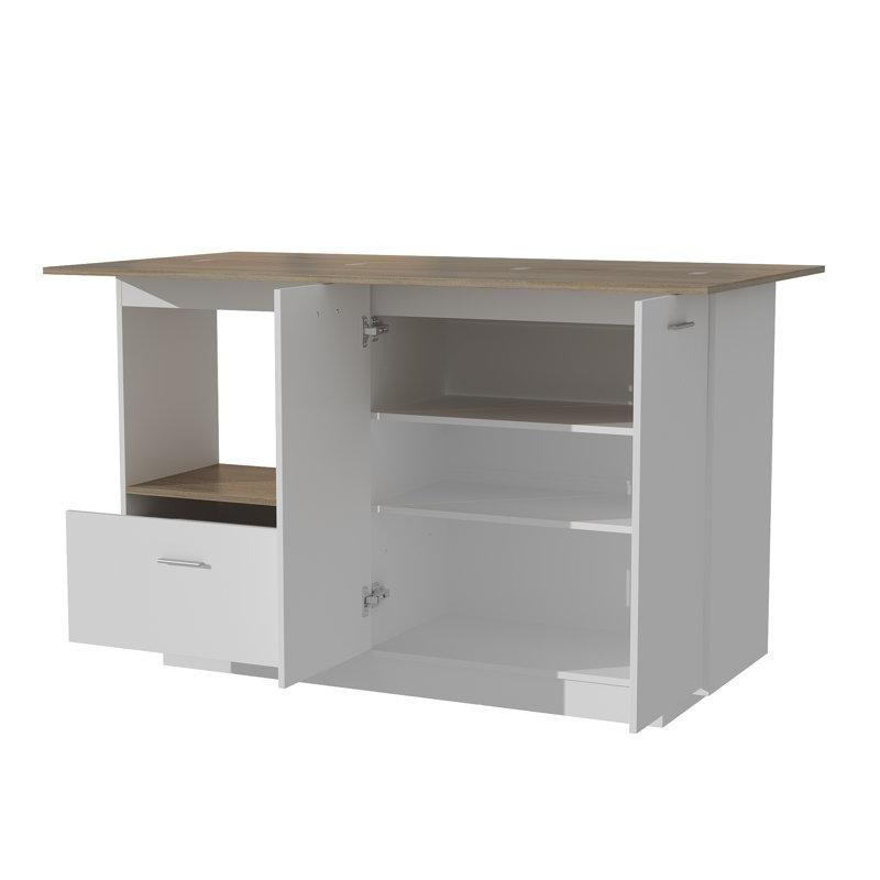 Beyaz Masif ve MDF Açılır Kapanır Tablalı ve Çekmeceli Mutfak Adası - 151 cm - 176642