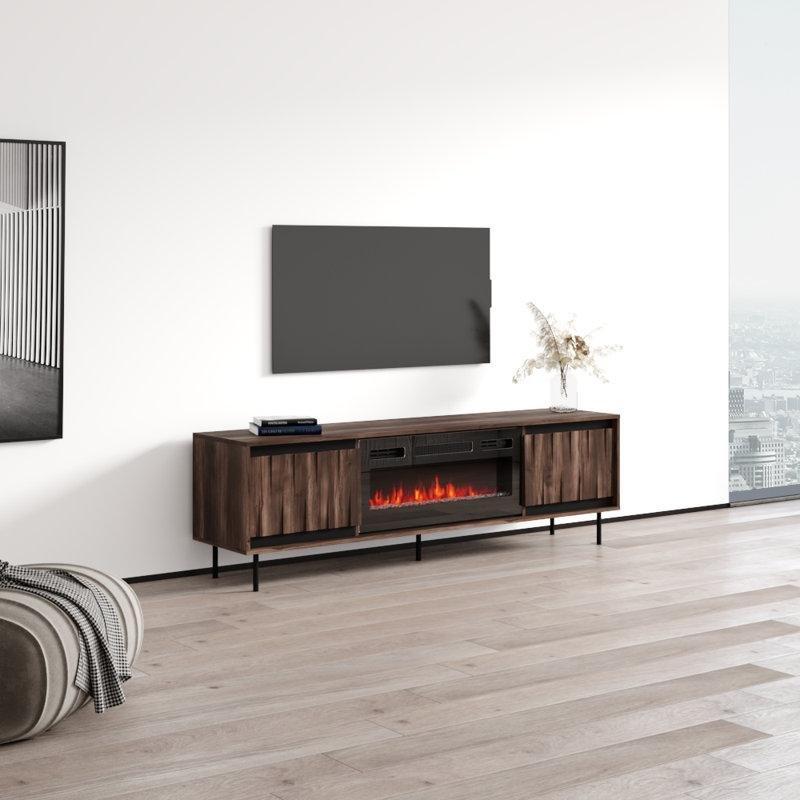 Beyaz Mat Ahşap Elektrikli Şömineli TV Ünitesi - 181 cm - 220245
