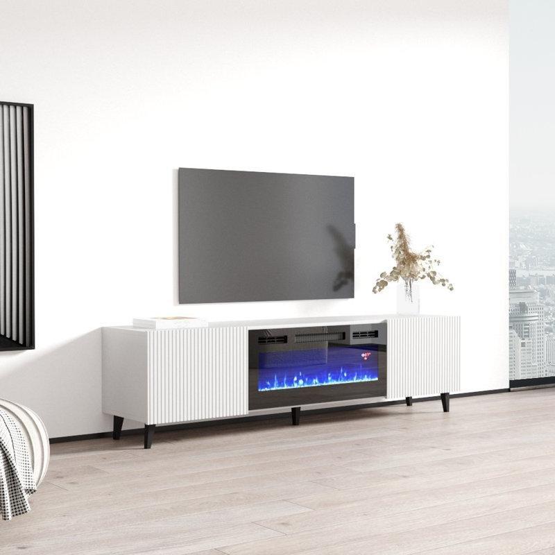 Beyaz Mat Suntalam Elektrikli Şömineli TV Ünitesi - 181 cm - 221094