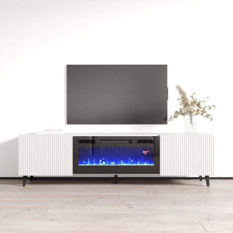 Beyaz Mat Suntalam Elektrikli Şömineli TV Ünitesi - 181 cm - 221094