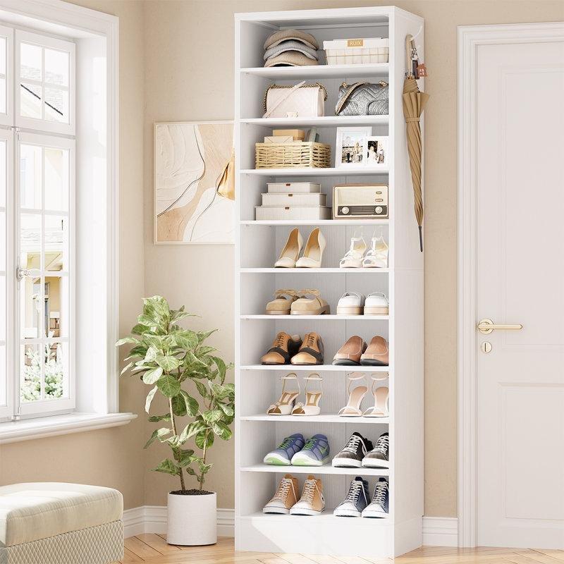 Beyaz MDF 10 Raflı Ayarlanabilir Dar Ayakkabılık - 45x30x202 cm - 230123