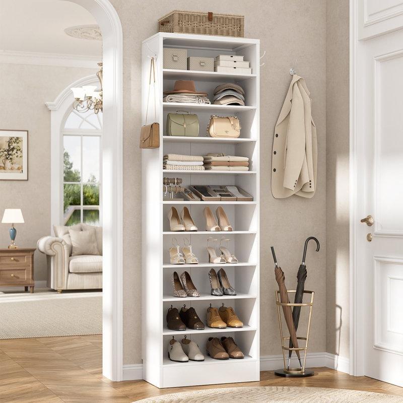 Beyaz MDF 10 Raflı Ayarlanabilir Dar Ayakkabılık - 45x30x202 cm - 230123