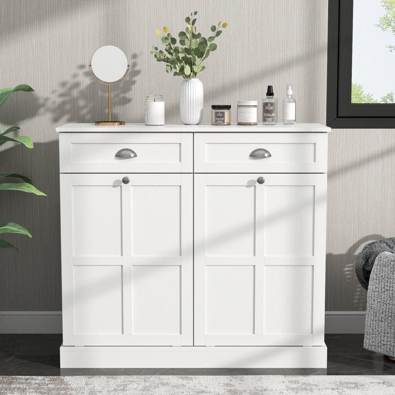 Beyaz MDF 2 Çekmeceli 2 Bölmeli Dışa Açılır Dolaplı Çamaşır Sepeti - 101x91 cm - 187362