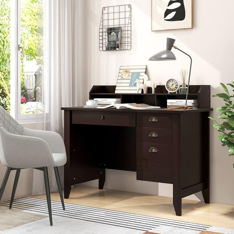 Beyaz MDF 4 Çekmeceli ve Raflı Kablo Yönetimli Vintage Çalışma Masası - 122x56 cm - 234766