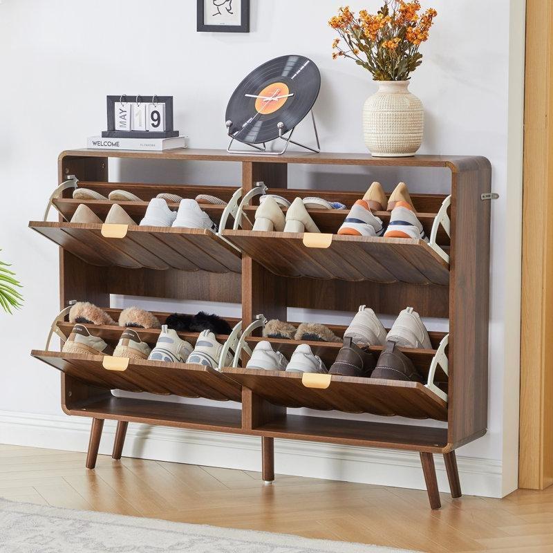 Beyaz MDF 4 Düşer Kapaklı 16 Çift Kapasiteli Ayakkabılık - 120 cm - 230109