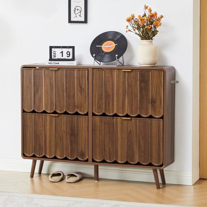 Beyaz MDF 4 Düşer Kapaklı 16 Çift Kapasiteli Ayakkabılık - 120 cm - 230109