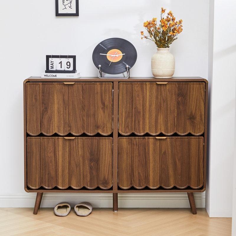 Beyaz MDF 4 Düşer Kapaklı 16 Çift Kapasiteli Ayakkabılık - 120 cm - 230109