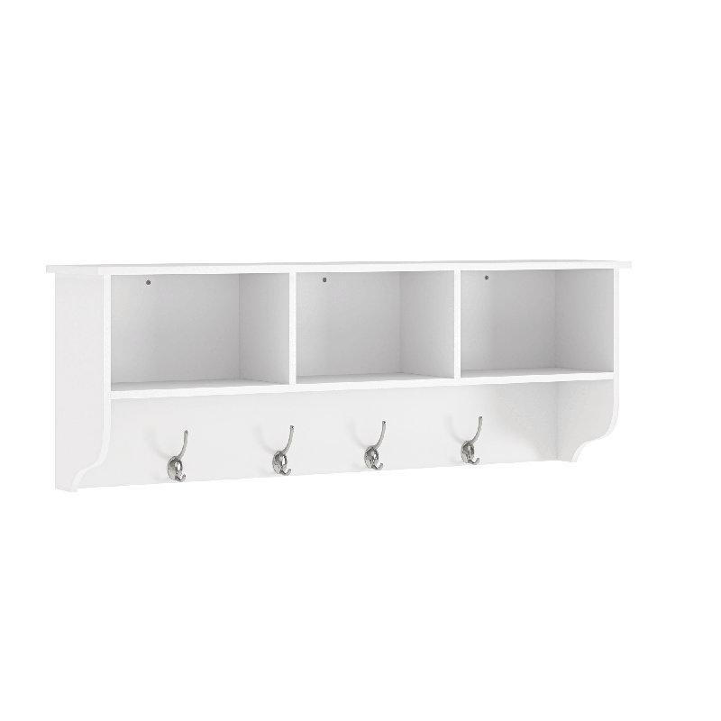Beyaz MDF 4 Kancalı 3 Bölmeli Askılı Duvar Rafı - 98 cm - 179371