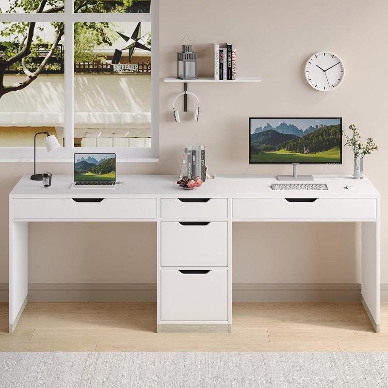 Beyaz MDF 5 Çekmeceli İki Kişilik Ofis Masası - 198 cm - 176970