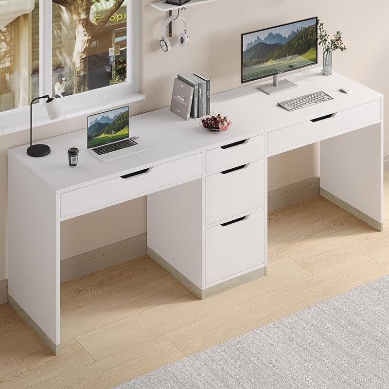 Beyaz MDF 5 Çekmeceli İki Kişilik Ofis Masası - 198 cm - 176970