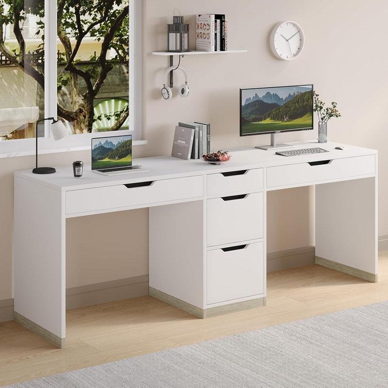 Beyaz MDF 5 Çekmeceli İki Kişilik Ofis Masası - 198 cm - 176970