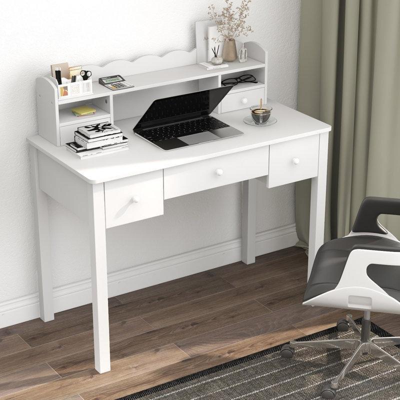 Beyaz MDF 5 Çekmeceli Raflı Vintage Çalışma Masası - 100x51 cm - 234657