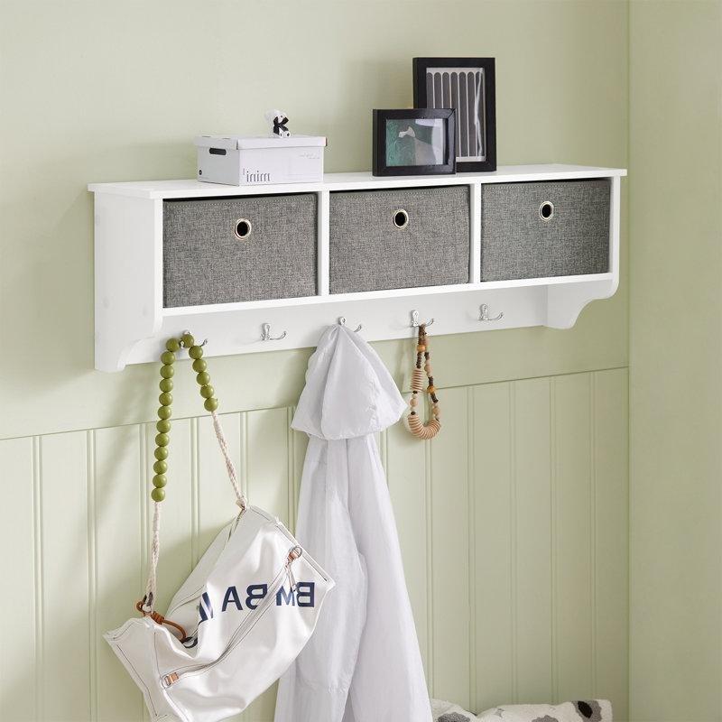 Beyaz MDF 5 Kancalı 3 Sepetli Askılı Duvar Rafı - 101 cm - 179232