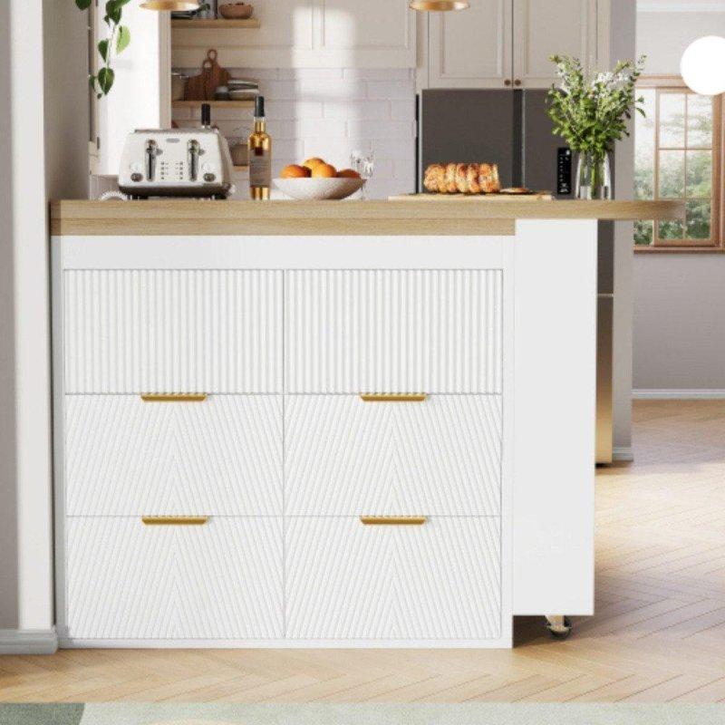Beyaz MDF 6 Çekmeceli Dönebilir Raflı Açılır Bar Masası - 232353