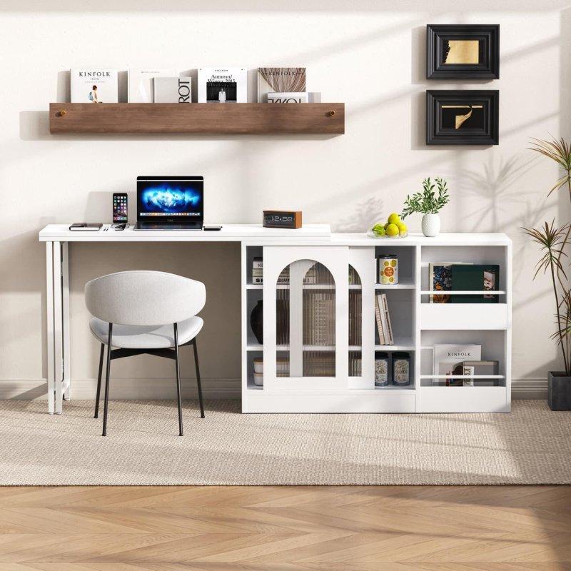 Beyaz MDF Açılır Dolaplı Bar Masası - 122x40x77 cm - 232261
