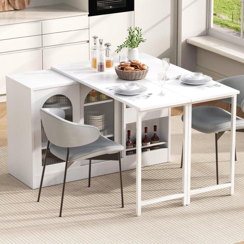 Beyaz MDF Açılır Dolaplı Bar Masası - 122x40x77 cm - 232261