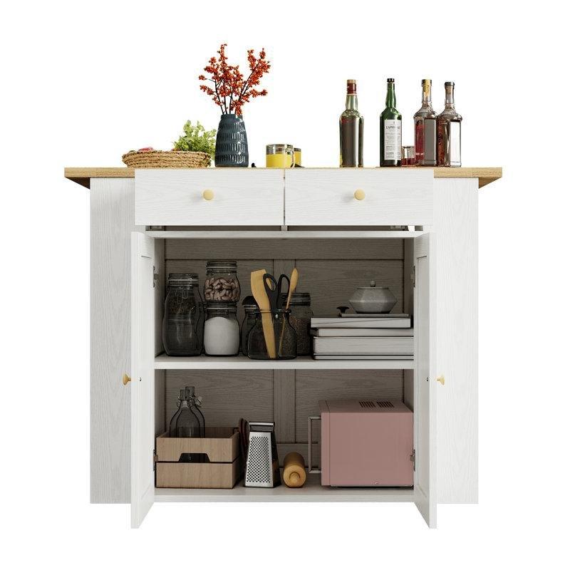 Beyaz MDF Açılır Kanatlı Dolaplı ve Çekmeceli 2 Tabureli Mutfak Adası Seti - 121 cm - 176893