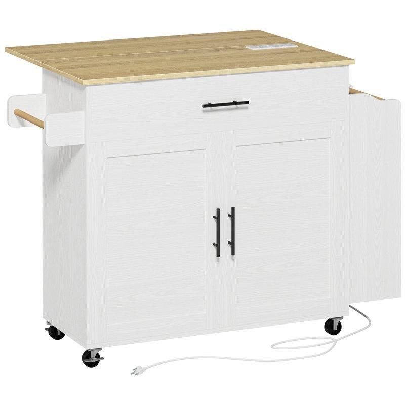 Beyaz MDF Açılır Kapanır Tekerlekli ve Çekmeceli Mutfak Adası - 90 cm - 176653