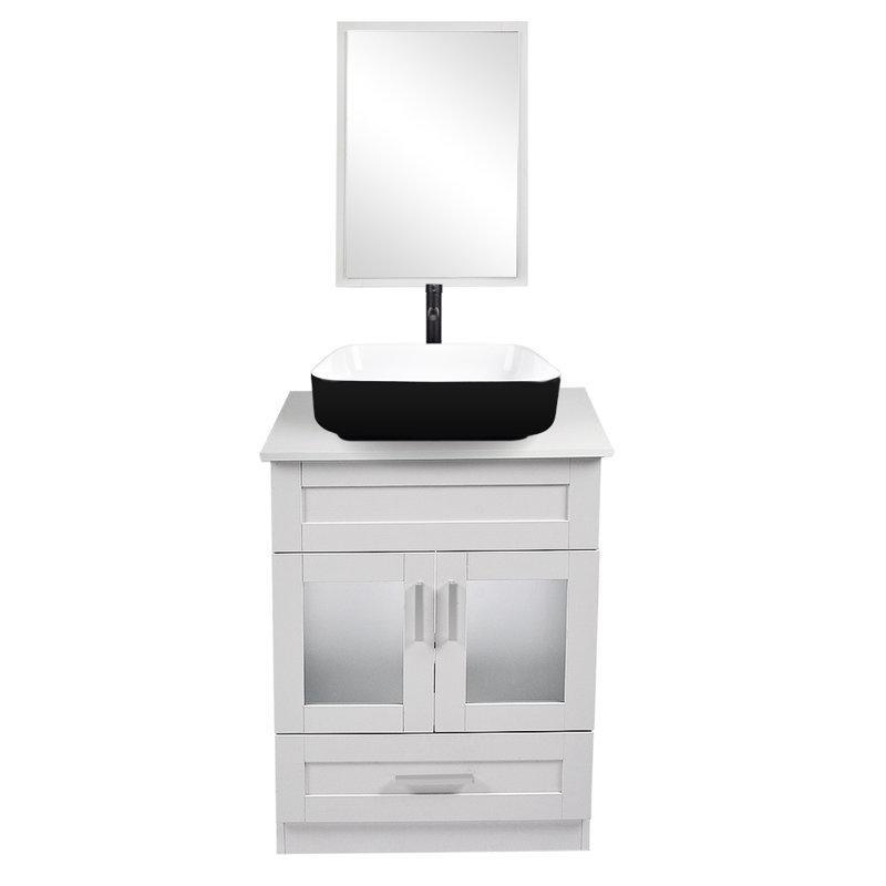 Beyaz MDF Aynalı ve Çekmeceli Ayaklı Banyo Lavabo Dolabı Seti - 60 cm - 199699
