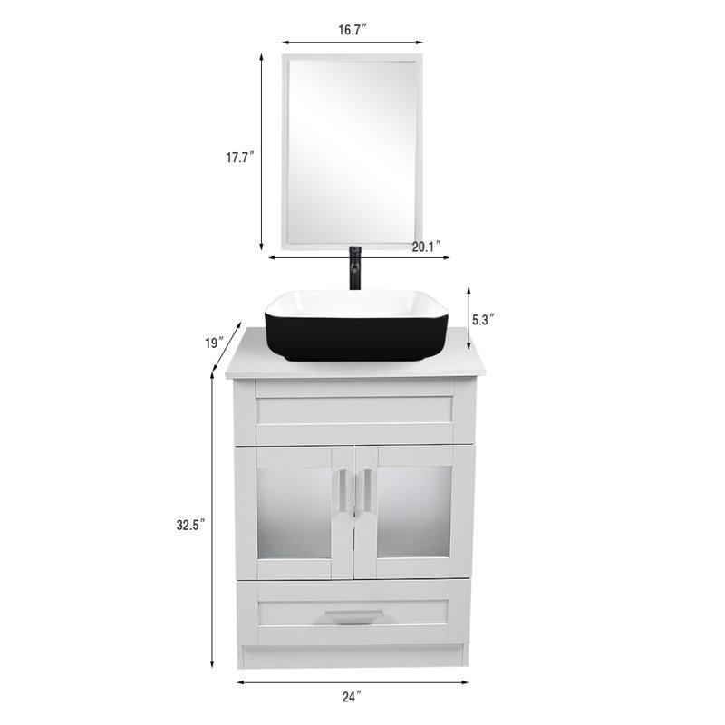 Beyaz MDF Aynalı ve Çekmeceli Ayaklı Banyo Lavabo Dolabı Seti - 60 cm - 199699
