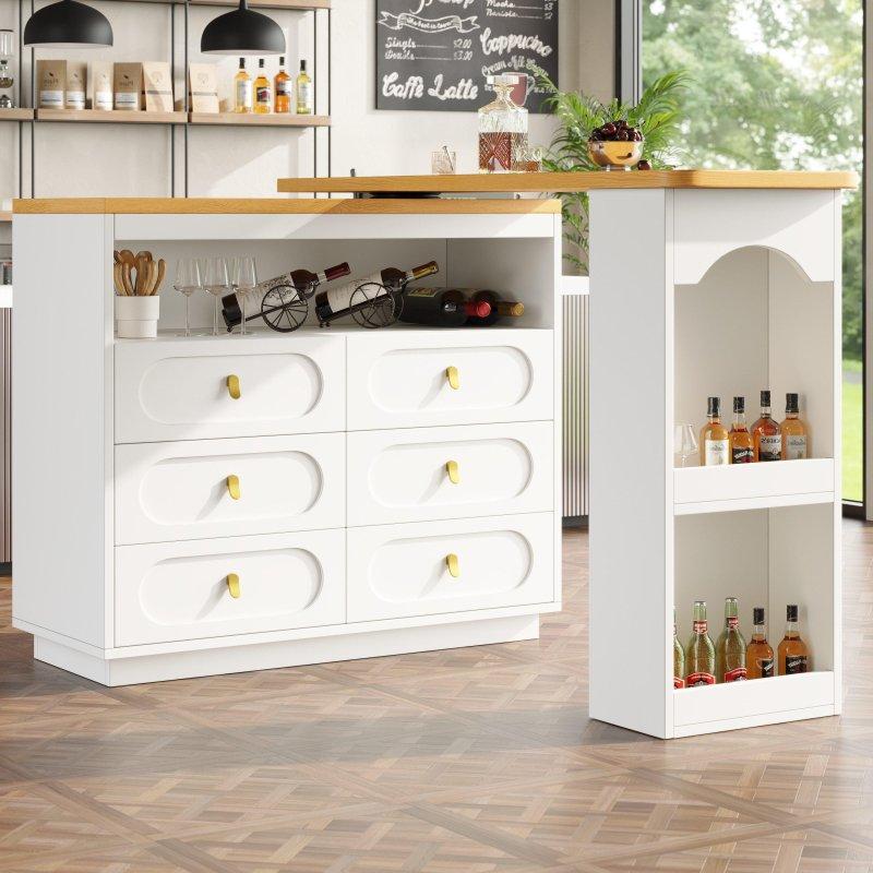 Beyaz MDF Çekmeceli 360° Dönebilen Açılır Bar Masası - 137-203 cm - 232338