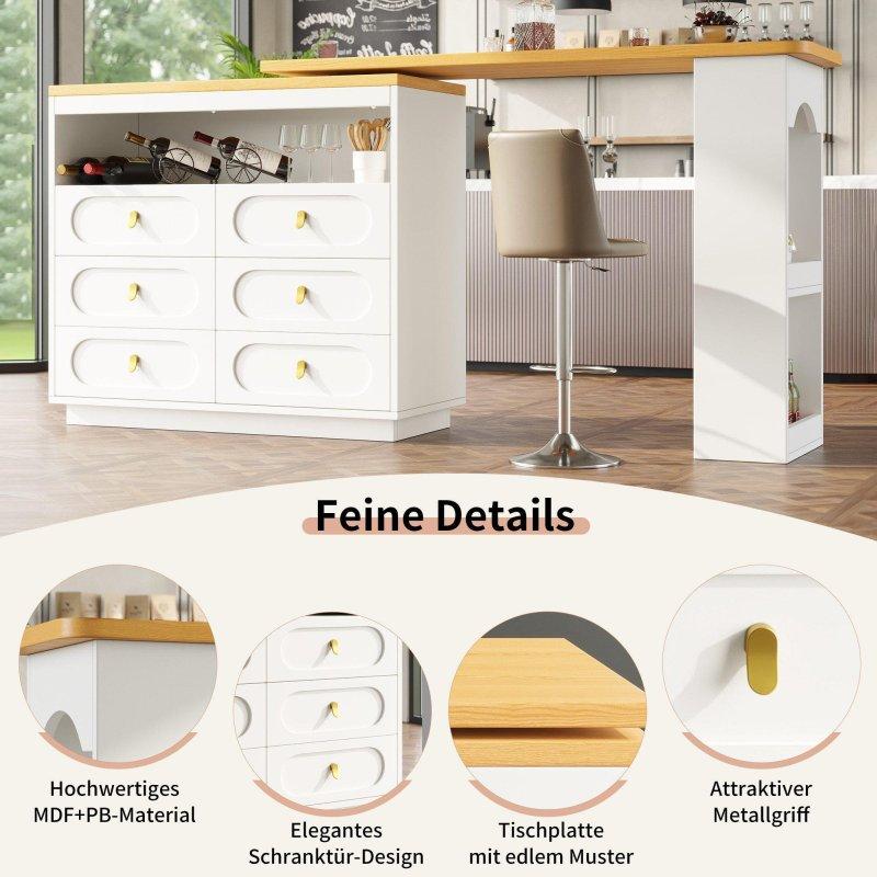 Beyaz MDF Çekmeceli 360° Dönebilen Açılır Bar Masası - 137-203 cm - 232338