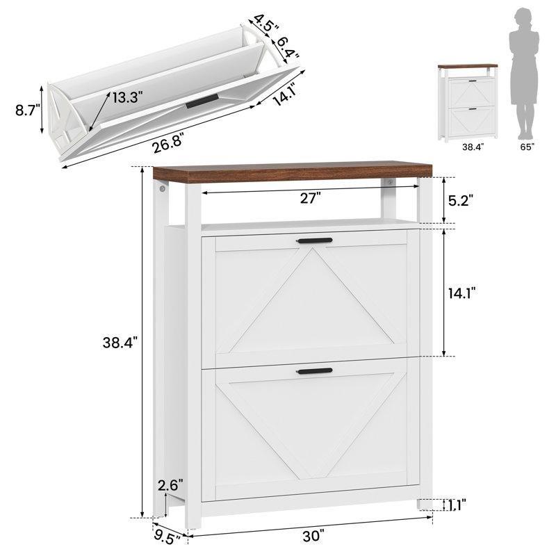 Beyaz MDF Düşer Kapaklı Ahır Kapılı Açık Raflı Ayakkabılık - 77 cm - 228345