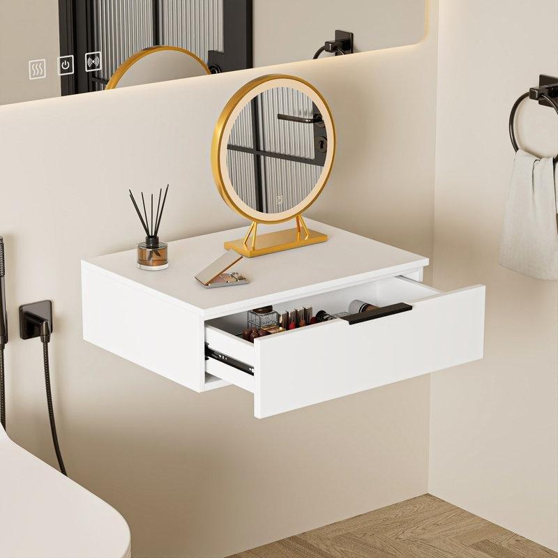 Beyaz MDF Duvara Monte Tek Çekmeceli Parlak Komodin - 61 cm - 223334