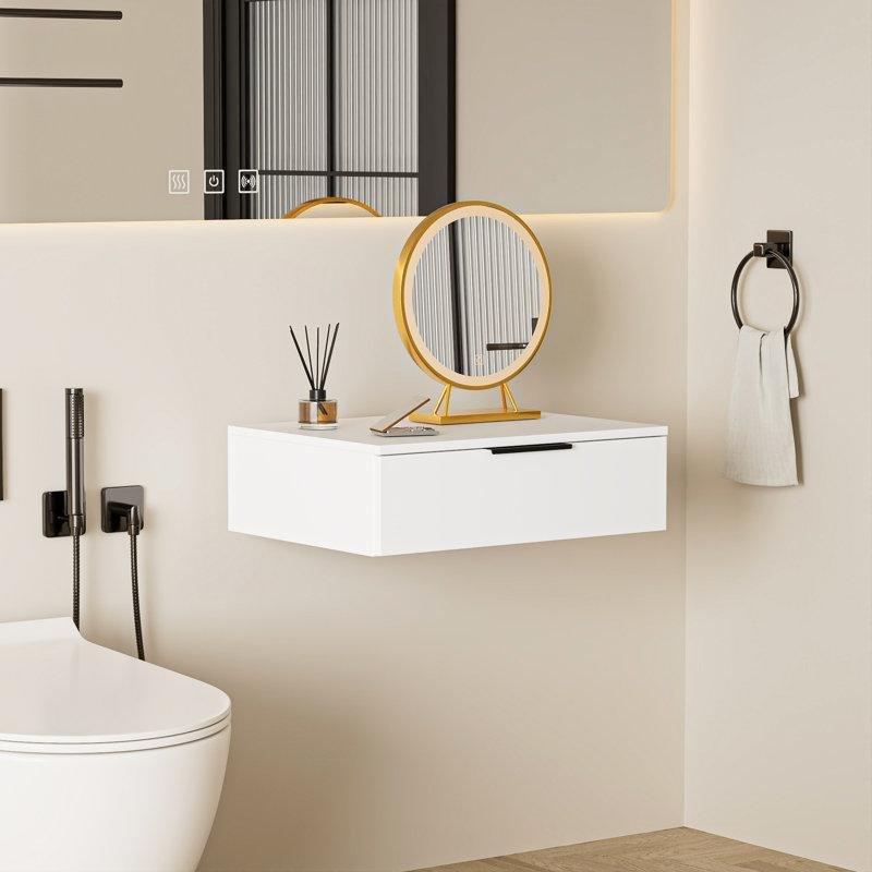 Beyaz MDF Duvara Monte Tek Çekmeceli Parlak Komodin - 61 cm - 223334