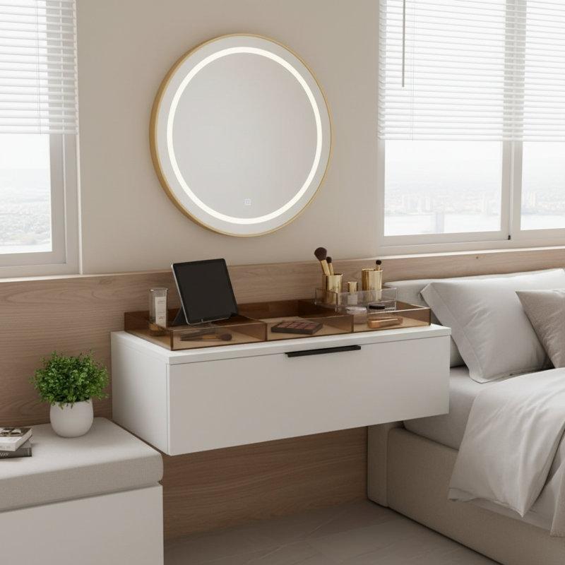 Beyaz MDF Duvara Monte Tek Çekmeceli Parlak Komodin - 61 cm - 223334