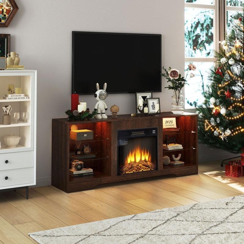 Beyaz MDF Elektrikli Şömineli LED Işıklı USB Portlu Tv Ünitesi - 148 cm - 221026