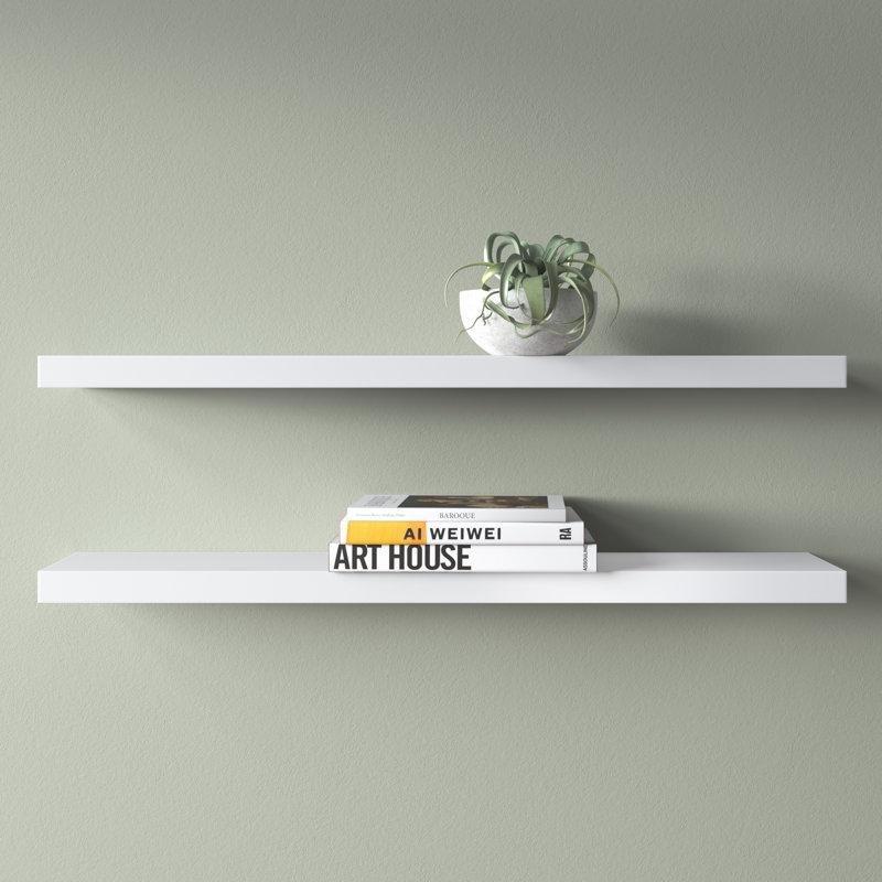 Beyaz MDF Gizli Montajlı İkili Set Duvar Rafı - 102 cm - 180407