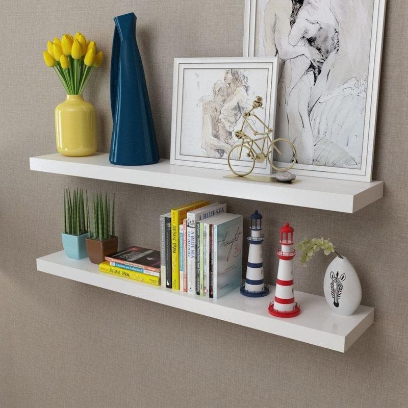 Beyaz MDF Gizli Montajlı İkili Set Duvar Rafı - 102 cm - 180407
