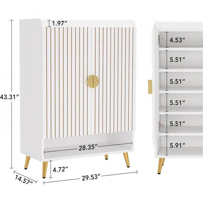 Beyaz MDF Gold Metal Ayaklı Kapaklı Ayakkabılık - 75x38x110 cm - 230131