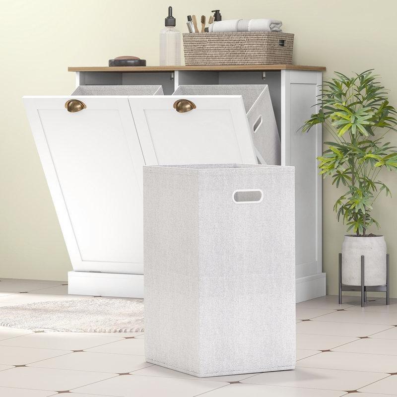 Beyaz MDF İki Bölmeli Çıkarılabilir Sepetli Shaker Kapaklı Dolaplı Çamaşır Sepeti - 84 cm - 187358