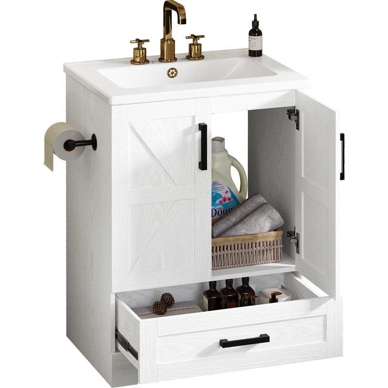 Beyaz MDF Kır Evi Tarzı Çekmeceli Banyo Lavabo Dolabı - 60 cm - 198365