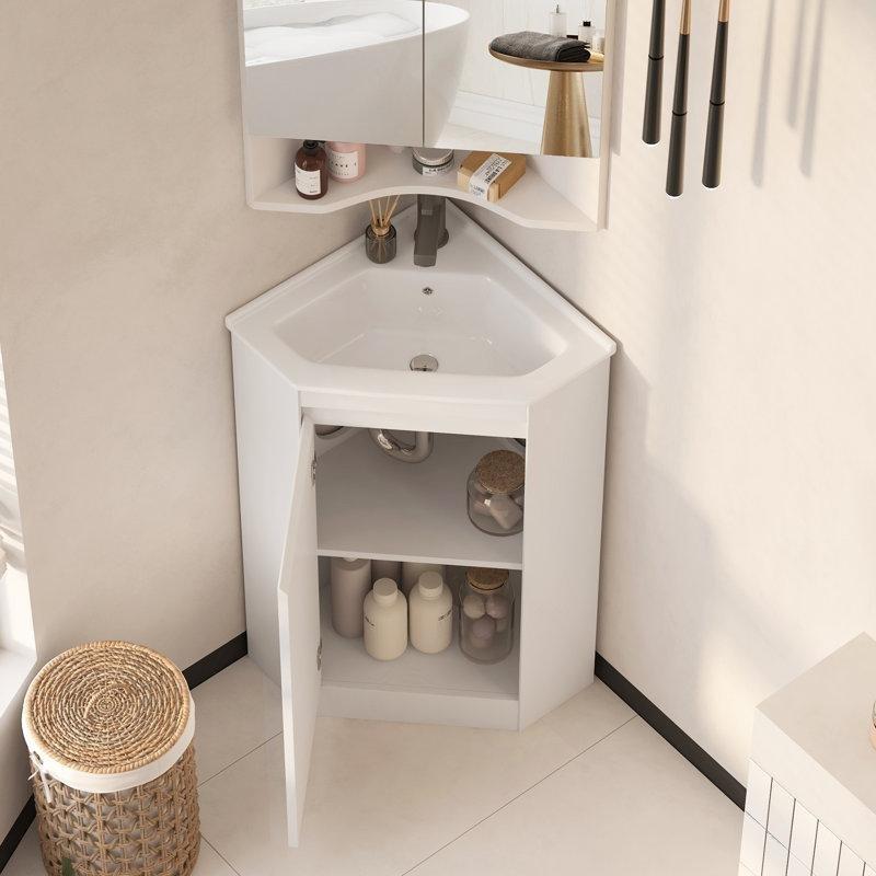 Beyaz MDF Köşe Entegre Lavabolu Banyo Dolabı - 61 cm - 198695