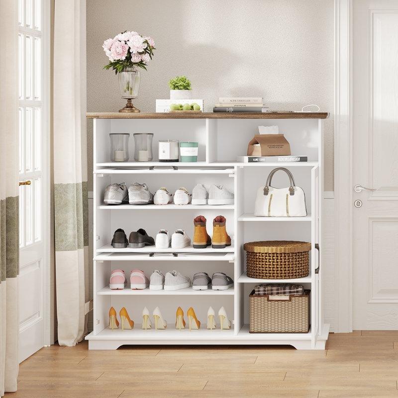 Beyaz MDF LED Aydınlatmalı Aynalı ve Şarj İstasyonlu Ayakkabılık Dolabı - 227802
