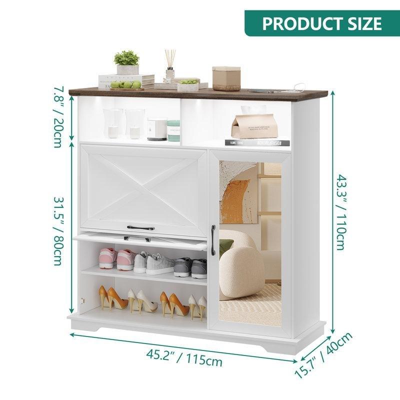 Beyaz MDF LED Aydınlatmalı Aynalı ve Şarj İstasyonlu Ayakkabılık Dolabı - 227802