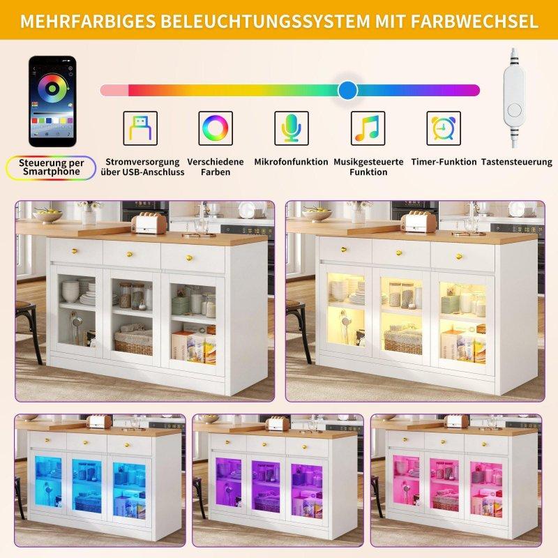 Beyaz MDF LED Aydınlatmalı Dolaplı Açılır Bar Masası - 120-200 cm - 232485